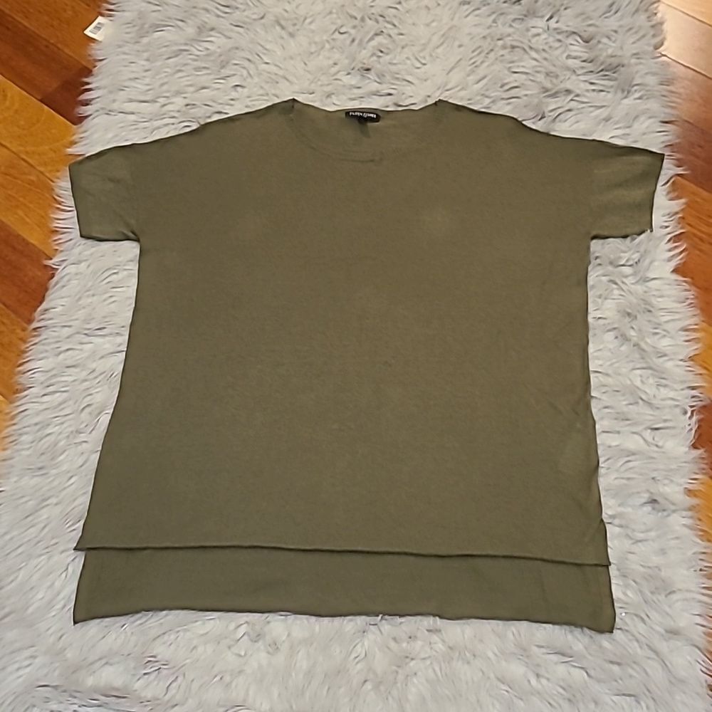 Eileen fisher womens silk, organic linen army green flowy tshirt size pm